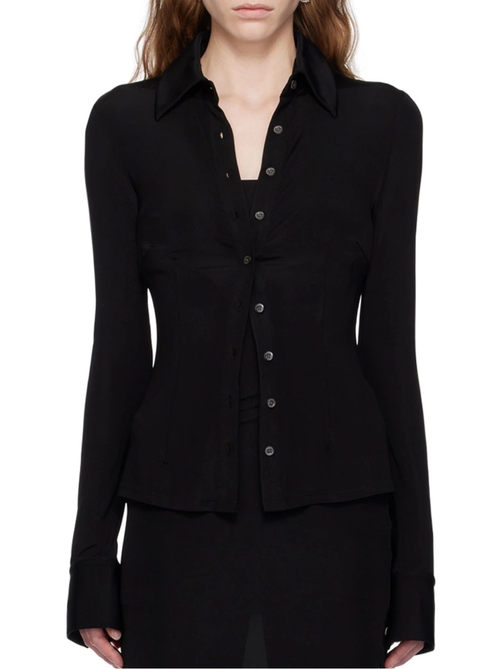 Louisa Ballou long sleeve button up shirt XS stretchy sexy cool girl timeless